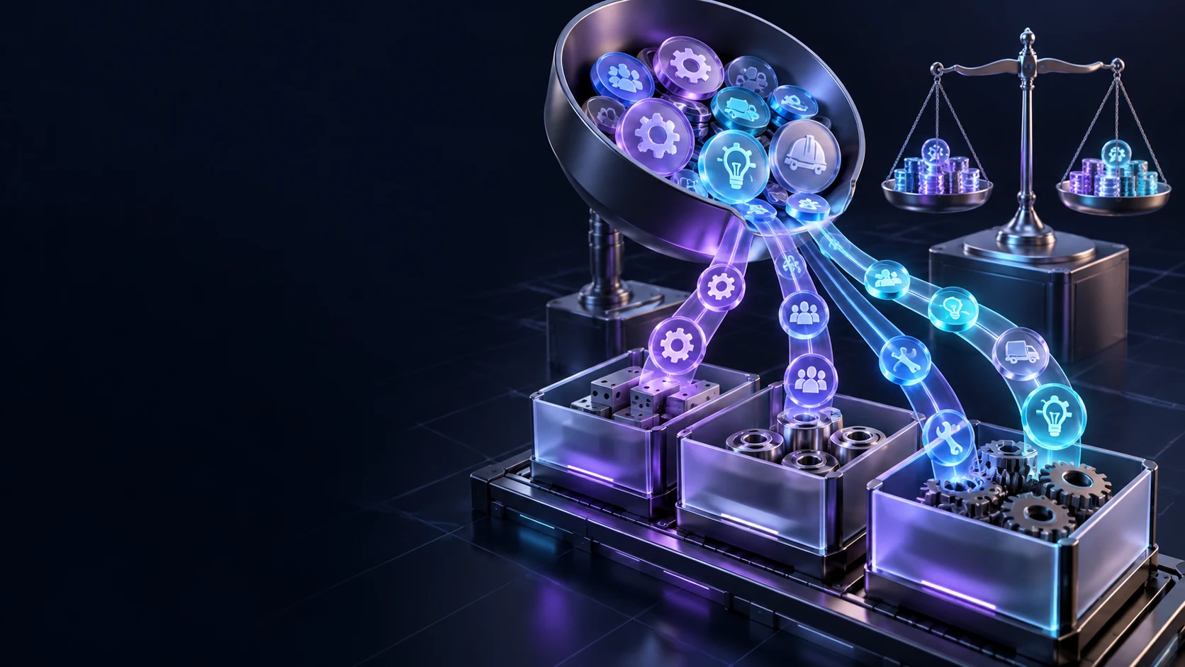 Тематическая 3D-иллюстрация: Как распределить нематериальные затраты на продукцию