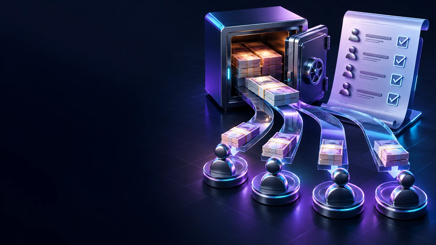 Тематическая 3D-иллюстрация: Как выплатить зарплату наличными по ведомости