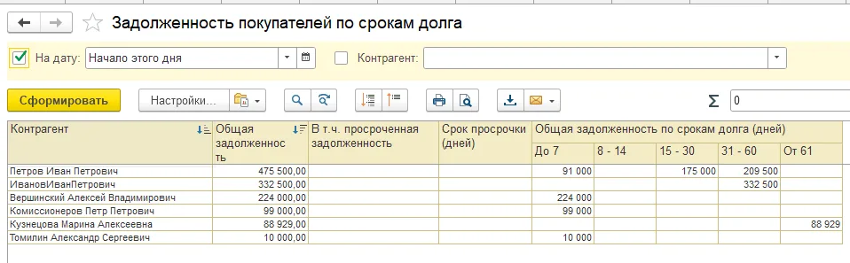 Как найти просроченную задолженность покупателей: шаг 3